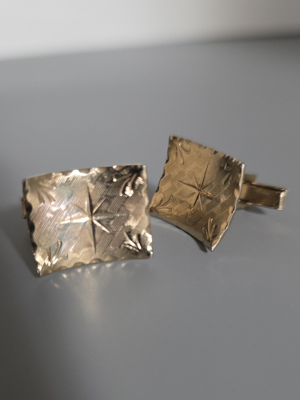 Engraved Starburst Rectangle  Cufflinks - Men Accessories